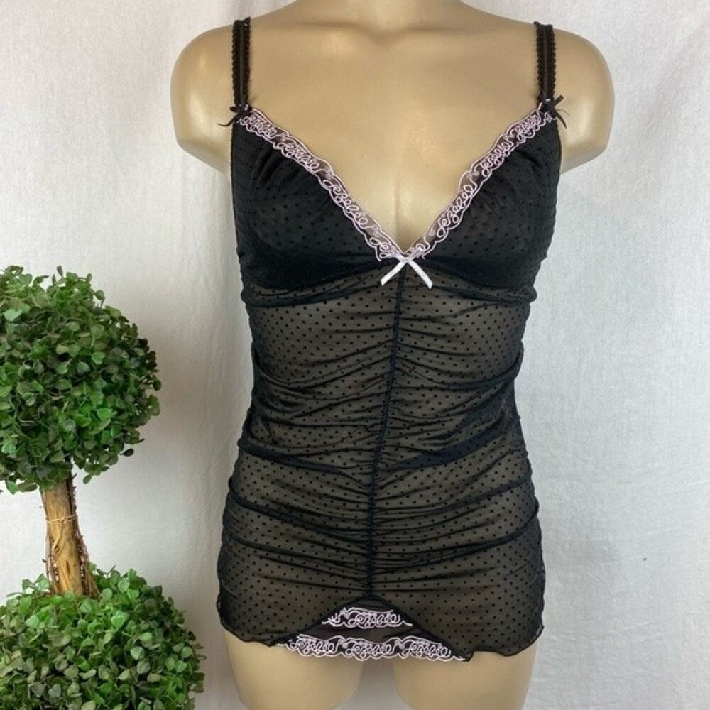 Jezebel Black Sheer Polka Dot Camisole Top S - Picture 2 of 8